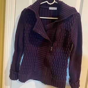 Calvin Klein size medium cable knit zippered collar sweater with folding sleeves